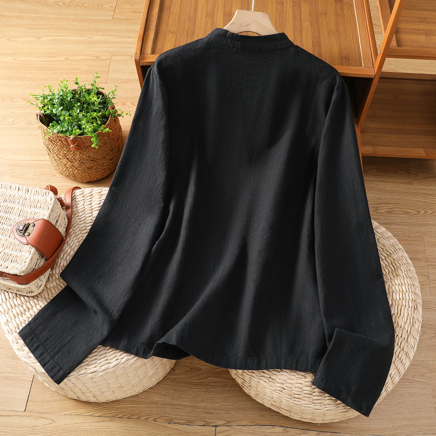 Nuevo chino Sle mujer largo Sve algodón lino irt primavera otoño nuevo modelo cárdigan abierto abrigo nacional Sle Stand Coll...