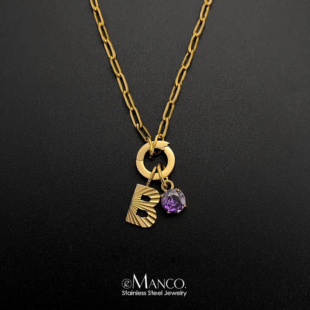 eManco قلادة من الفولاذ المقاوم للصدأ 26 حرف سحر قلادة للنساء 45 سنتيمتر كريستال جولة سحر قلادة سلاسل بالجملة #1