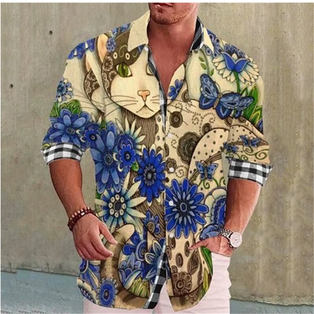 Fashionable men\'s long sleeved retro printed lapel designer design casual shirt soft and comfortable silk smooth men\'s top 2023