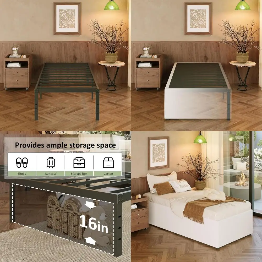 

18-дюймовая кровать Twin XL с белым покрытием, прочная металлическая кровать-платформа, не требует пружинного блока, бесшумная, простая сборка