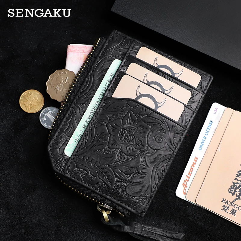 1 PCS Anti-NFC Coin Purse With Zipper Handmade Genuine Leather Card Holder Money Bag For Women Men Portable Small Card Wallet