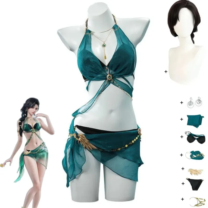 Game : Bladepoint Naraka Cosplay Costume Skin Tube Tops Summer Day Swimsuit Beach Sexy Bikini Wig Woman Carnival Suits;2k,j'x.8;
