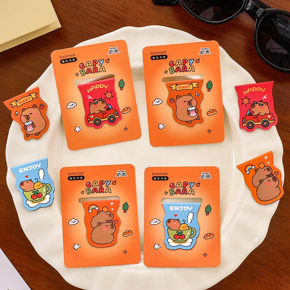 4pcs Capybara Bookmarks Set for Books Cartoon Magnetic Page Clips Holder Marker Unique Reading Gift A7690