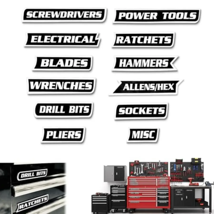 

12 Pack of Magnetic Toolbox Labels, 3D-Printed Tool Box Labels, General Tool Box Organize Accessories, Reusable Tags for Steel