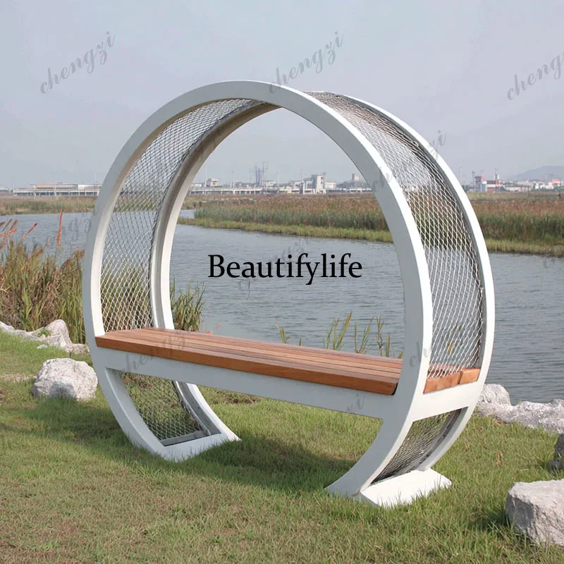 Outdoor leisure chair park wrought iron garden landscape custom public rest bench