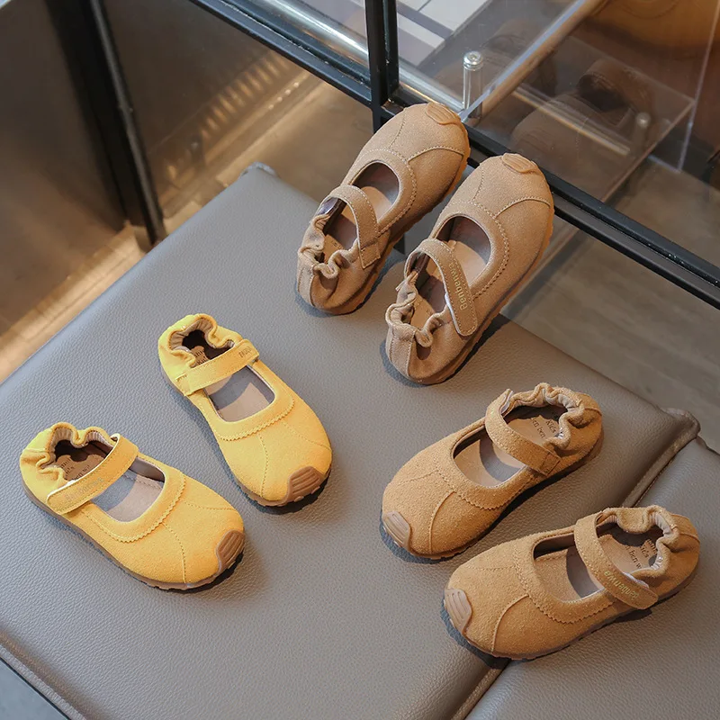 

Girls Mary Jane Loafer Spring Autumn New Children's Soft-soled PU Leather Kids Elastic Heels School Student Flats