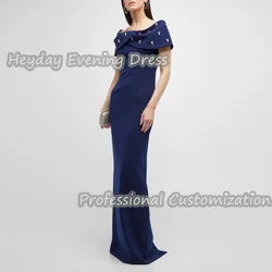 Heyday Off-the-shoulder Saudi Arabia Short Sleeves Straight Prom Gown Crepe Beaded Floor Length Elegant Dress For Women 2024