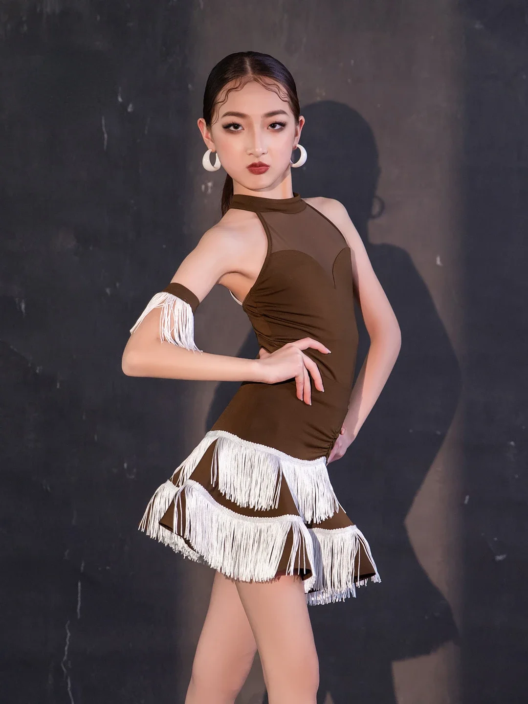 女の子のためのフリンジラタンダンスドレス、ステージパフォーマンス服、rumba、samba、tango、Ballroom、ダンス服、子供服用タッセルスカート