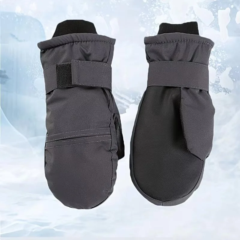 1 Pair Fleece Lined Winter Gloves With Extended Cuff Unisex Thermal Ski Mittens Thicked For Skiing Snowboard Mountaineering