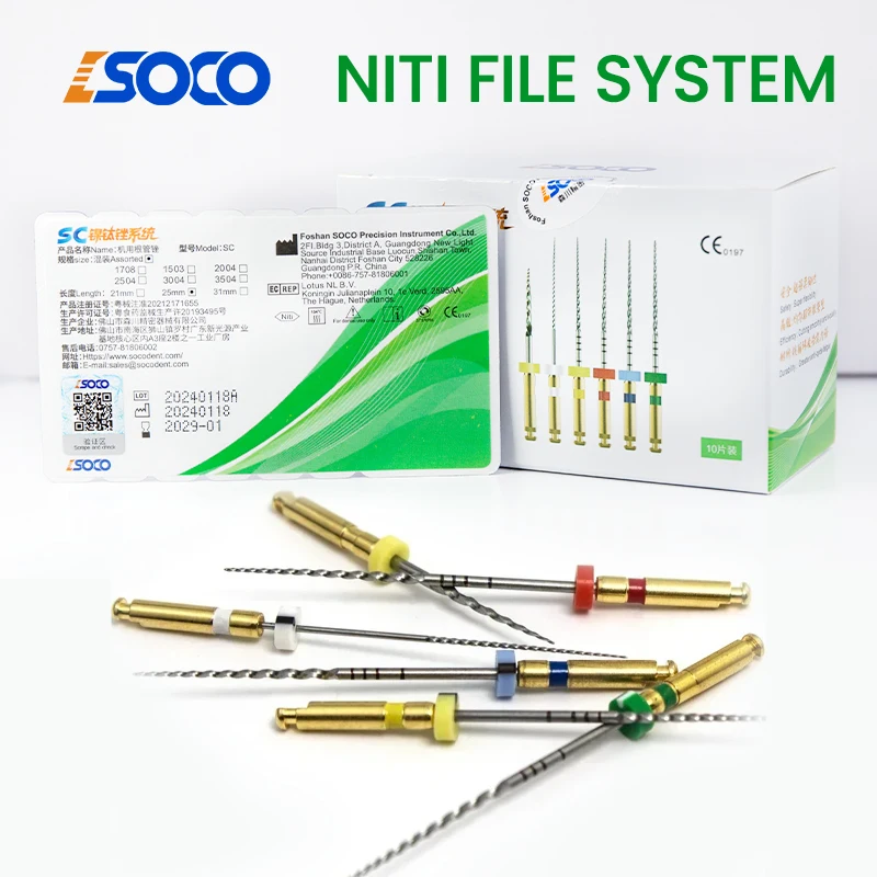 SOCO 6Pcs/Box Heat Activated Rotary Files Nickel-Titanium Endodontic Material Super Strong Cutting Force, Super cutting force