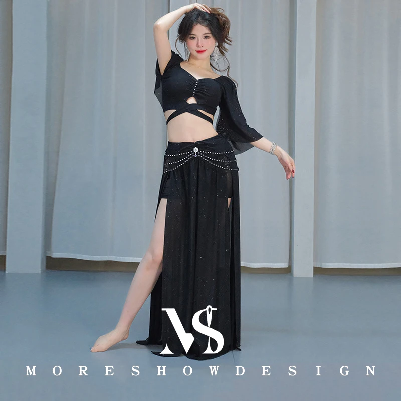 Buikdanskostuums Set voor Vrouwen Oosterse Dans Top + Rok Lange Mouwen Danskostuum Stage Performance Oefenkleding