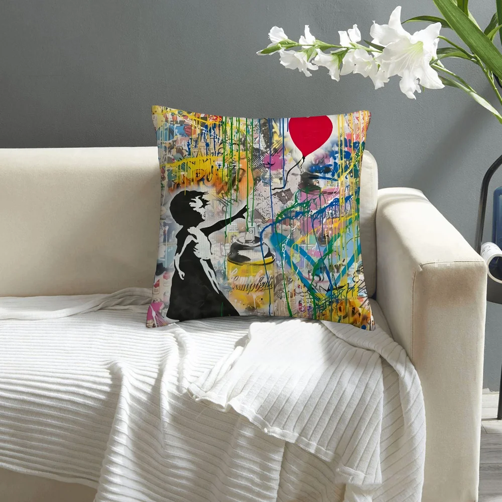 B-BanksyS Street Graffiti Art Pillow Case Sofa Decorative Home Double-sided Print Plush Square Throw Pillow Covers Cushion Decor - Image 4
