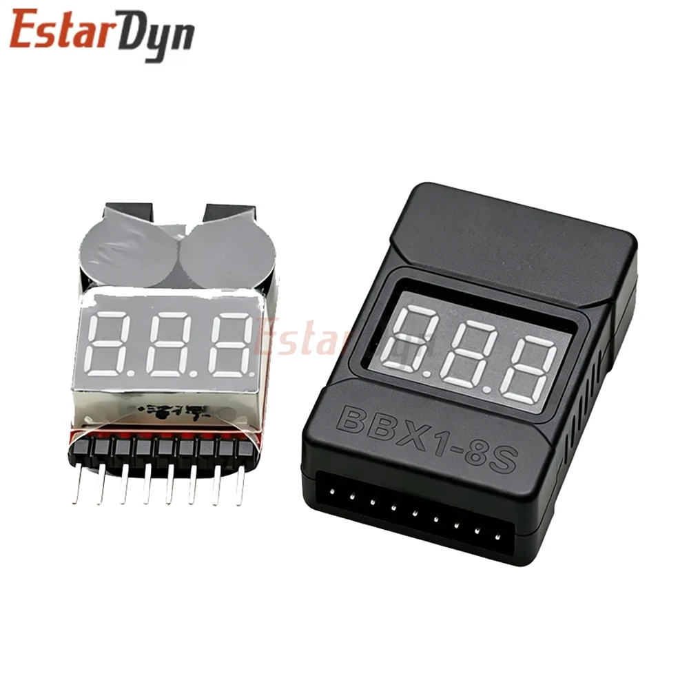EstarDyn BBX 1-8S 2-in-1 Lipo Voltage Alarm, Loud Dual Speaker Buzzer, Precise Tester for Over-discharge Protection Li-ion