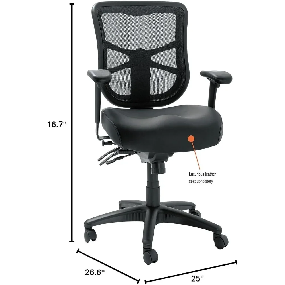 EL4215 Elusion Series Mesh-Multifunktionsstuhl mit mittlerer Rückenlehne, schwarzes Leder