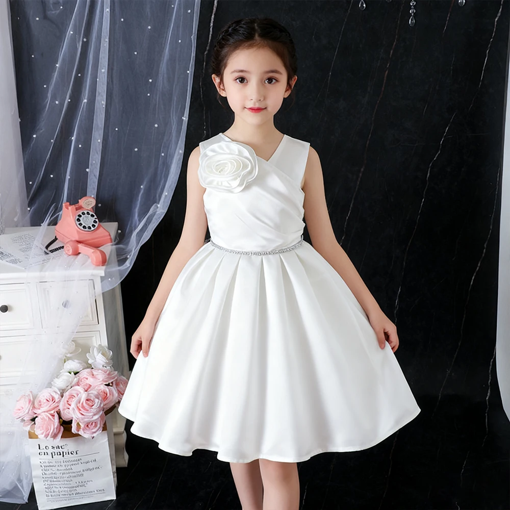 

Flower Wedding Dress For Girls Baptismal Costume White Dress Elegant Girl Princess Dress Formal Gown First Communion Clothing