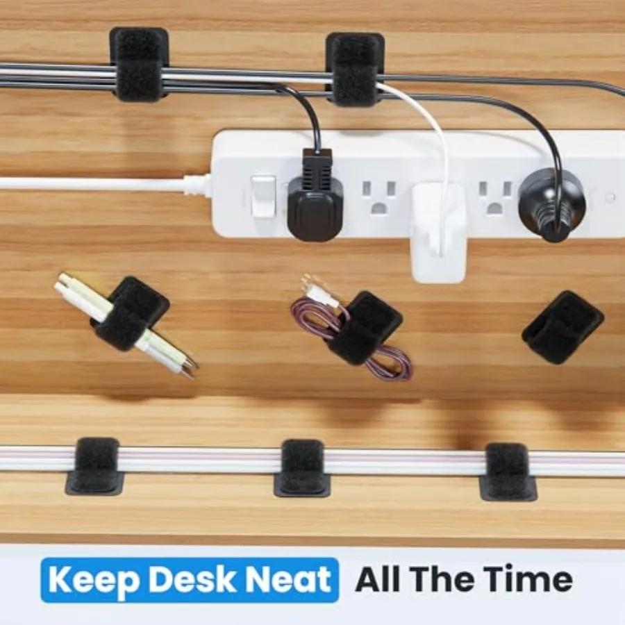 Cable Management Under Desk, Up to 15 Cord Enhanced Wire Holder Cord Organizer, Adjustable Hook and Loop Cable Ties, Home Offic