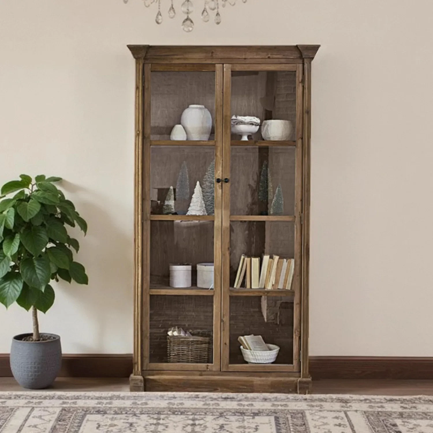 

09French Retro Display Vintage Home Wine Cabinet Glass Door Bookshelf Storage Rack