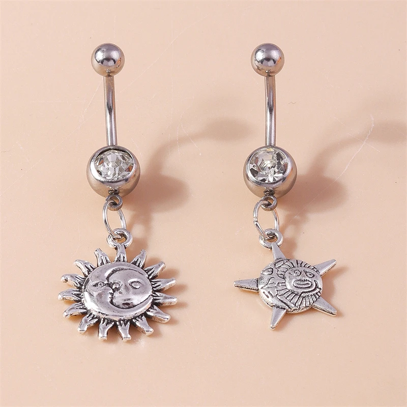

2Pcs/Set Fashion Alloy Sun Belly Button Rings for Women Sexy Navel Rings Belly Piercing Body Jewelry Girls Holiday Jewelry Gifts