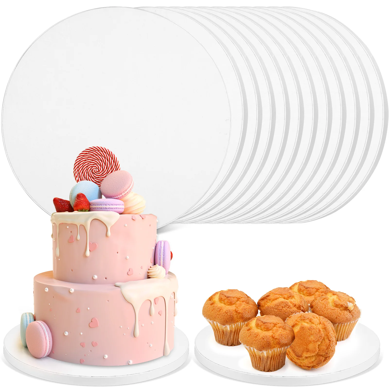 

12Pcs Cake Drum 10 Inch White Cake Board Safe Round Cake Base Board Corrugated Cardboard for Wedding Birthday Party Supplies