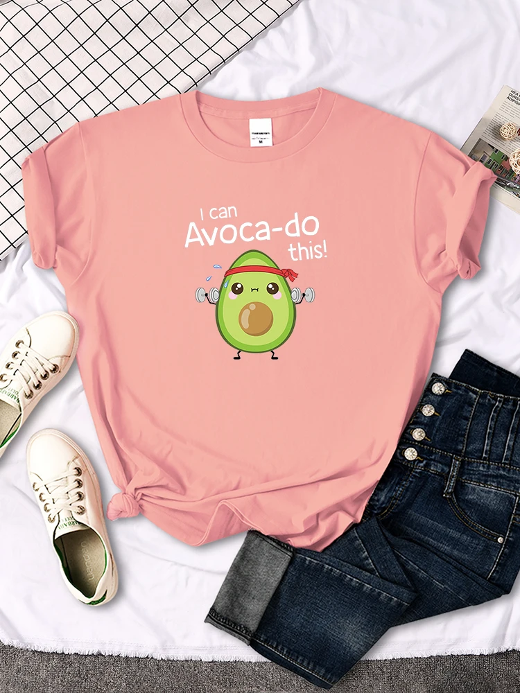 female T shirt Avocado for arm exercise I CAN DO THIS letter print topS women oversize kawaii Soft O-neck lady cozy slim clothes