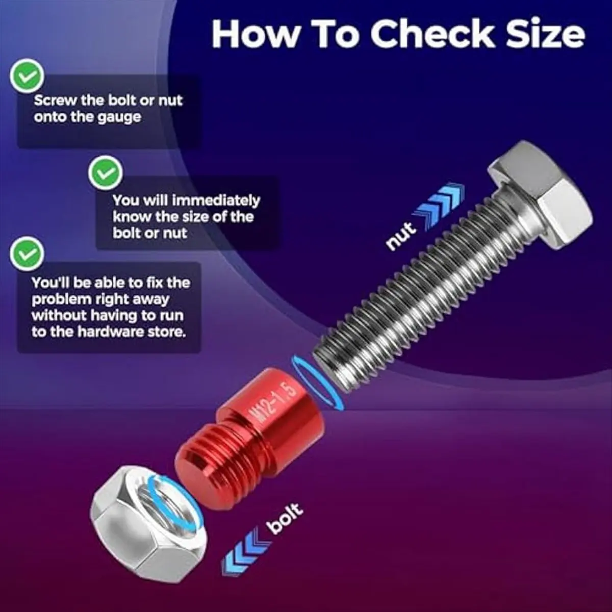 

50Pcs Thread Checkers,Nut and Bolt Thread Checkers,for Nut Bolt Size Finder and Identifier in Narrow and Tricky Area