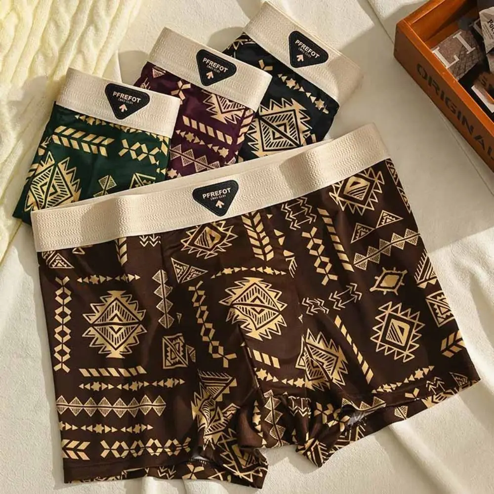 

3Pcs Breathable Plus Size Men's Boxer Briefs Seamless Mid Waist Underwear for Man Lingerie Elastic Printed Panties Gifts