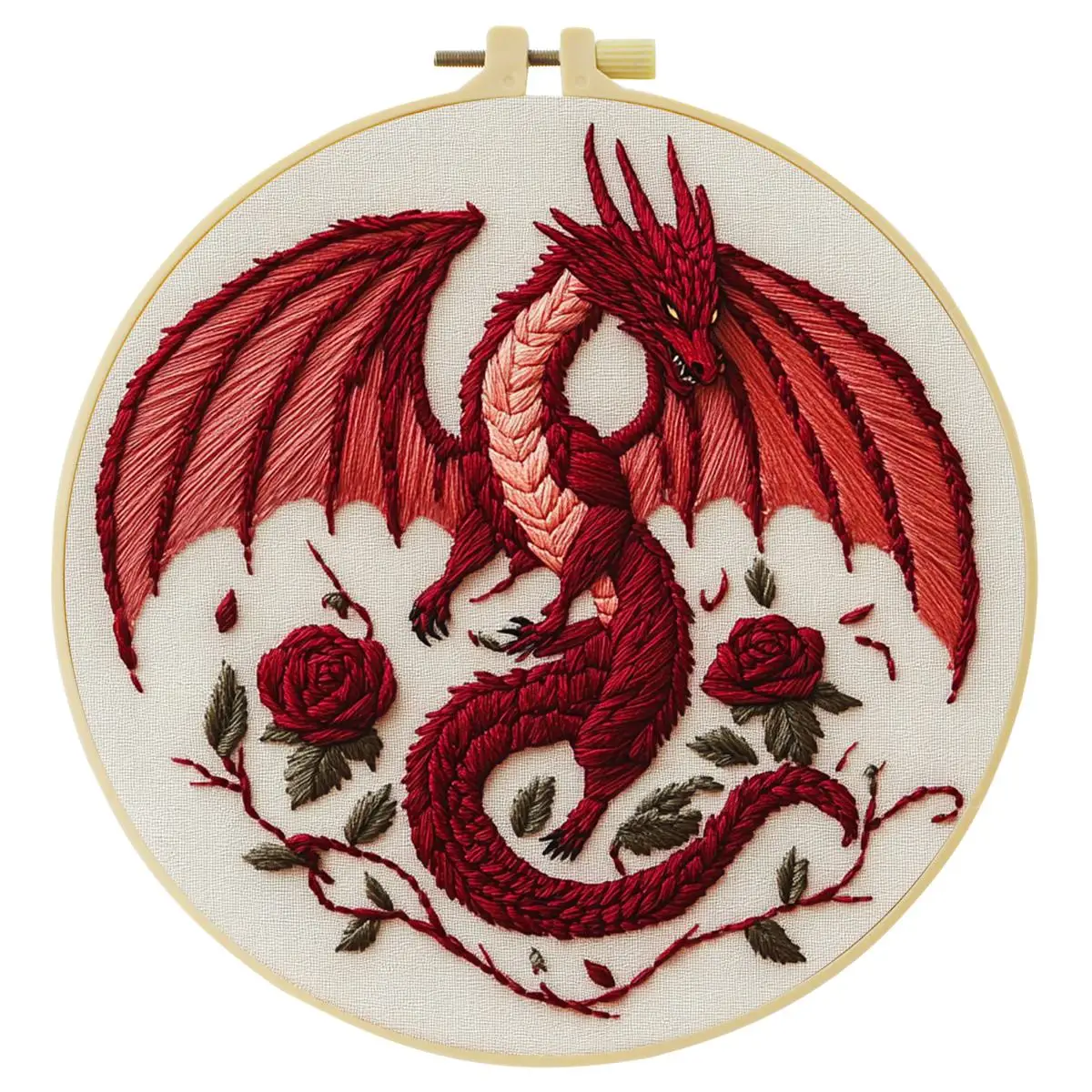 1 Stück 20X20CM/15X15CM 7,87/6,3 Zoll Roter Drache Stickerei Starter-Kit DIY-Kit DIY-Stickerei-Set Handarbeiten Nähkunst – Detail 3