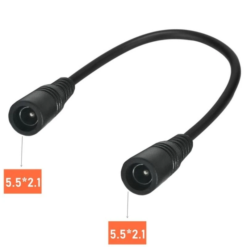 F62C Power Extension Cable 5.5mmx 2.1mm Female to Female Security Camera Cable 20cm/7.87in Power Extension Cable