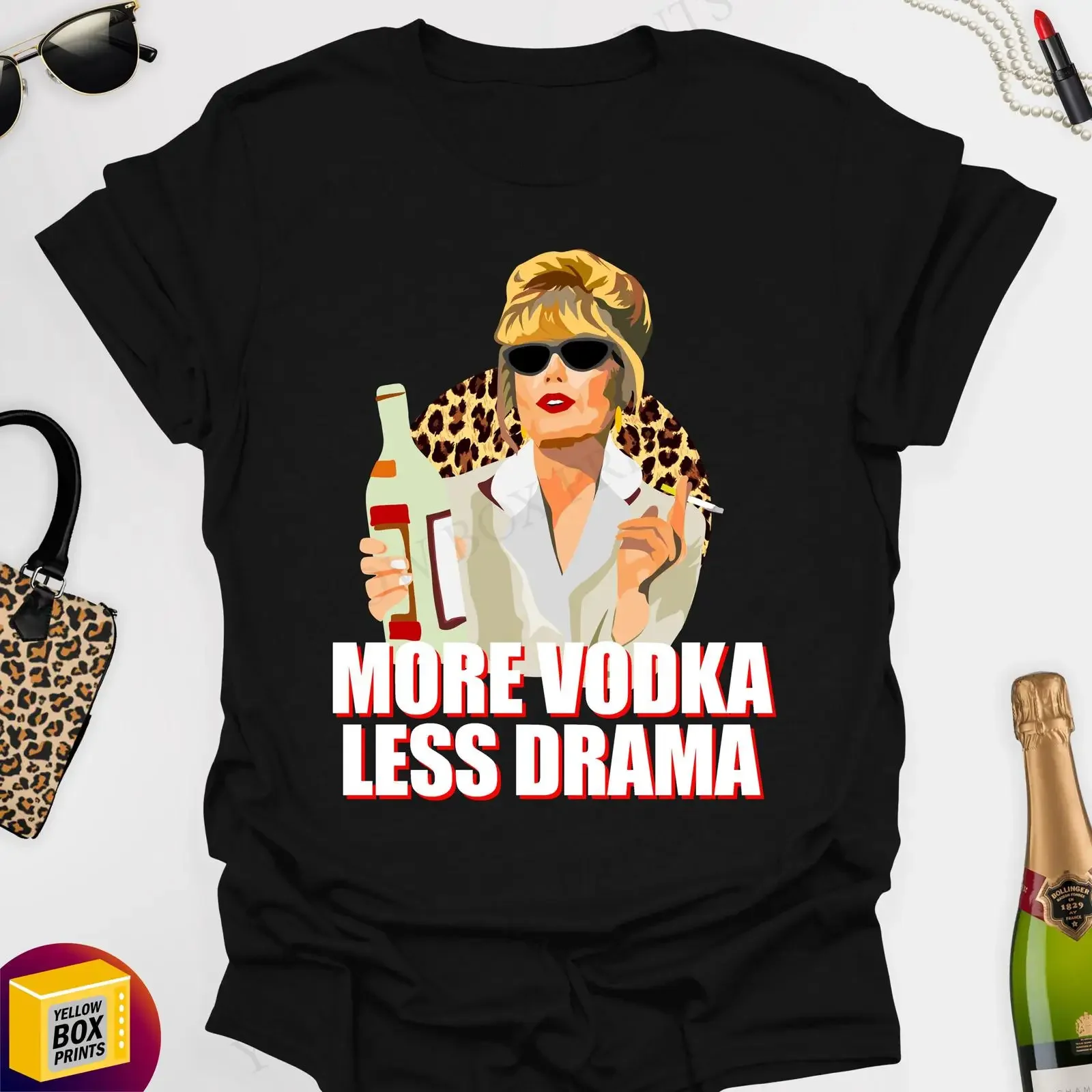 Camiseta divertida de algodón 100% con la frase 'More Vodka Less Drama Absolutely Fabulous', varios tamaños y colores, envío gratis en el Reino Unido, estilo vintage lavado informal.