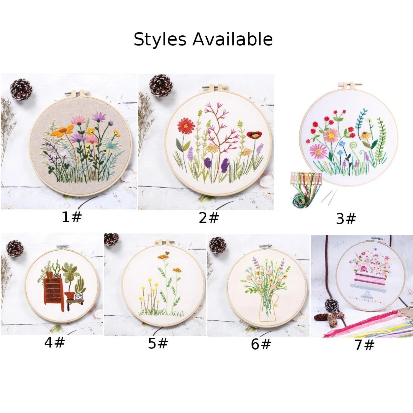 DIY Embroidery Cross Stitch Needlework Tools For Beginners Home Sewing HandCraft Embroidery Set Flowers Plants Pattern DIY Craft