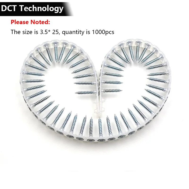 1000pcs Chain Chipboard Collated Screws Strip Tacks Self Tapping Screws Plastic Strip Chipboard Drywall Concrete Screws
