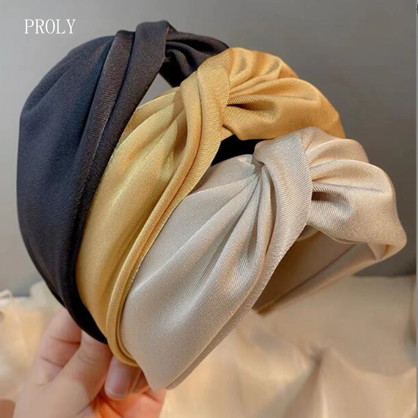 PROLY New Fashion Headband For Women WIde Side Cross Knot Turban Solid Color Headwear Casual Turban Hair Accessories