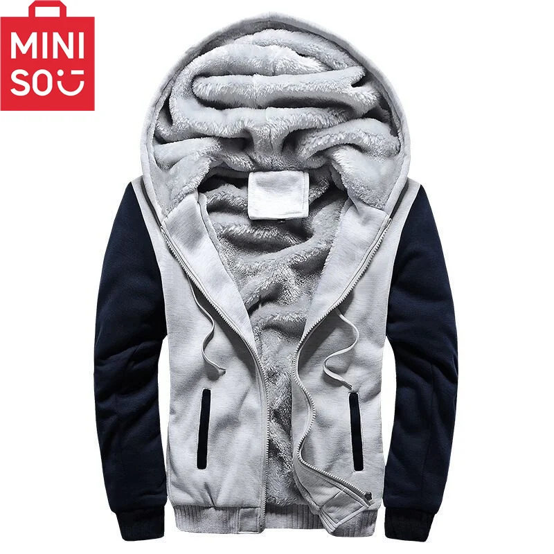 

MINISO мужская куртка с капюшоном с длинным рукавом шерстяная Толстая камуфляжная повседневная одежда зимняя теплая модная короткая стильная тактическая куртка
