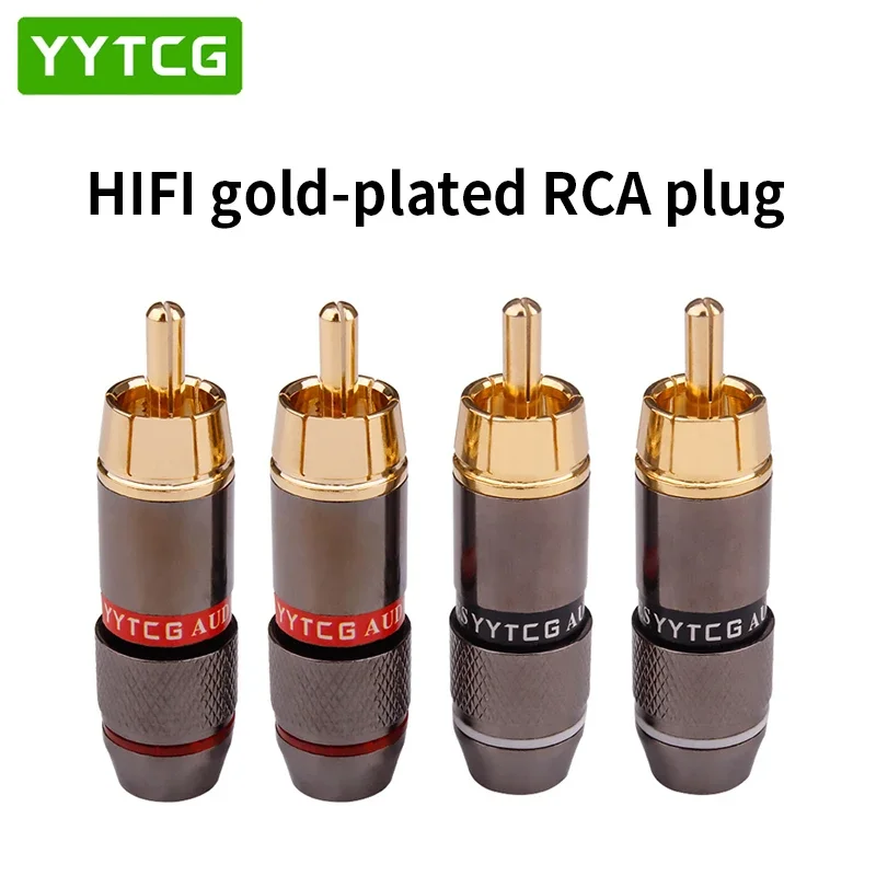 

YYTCG 4PCS Audio Connectors RCA Connector Gold Plated Lotus Head Video Support 6mm Cable RCA Male Adapter Plug