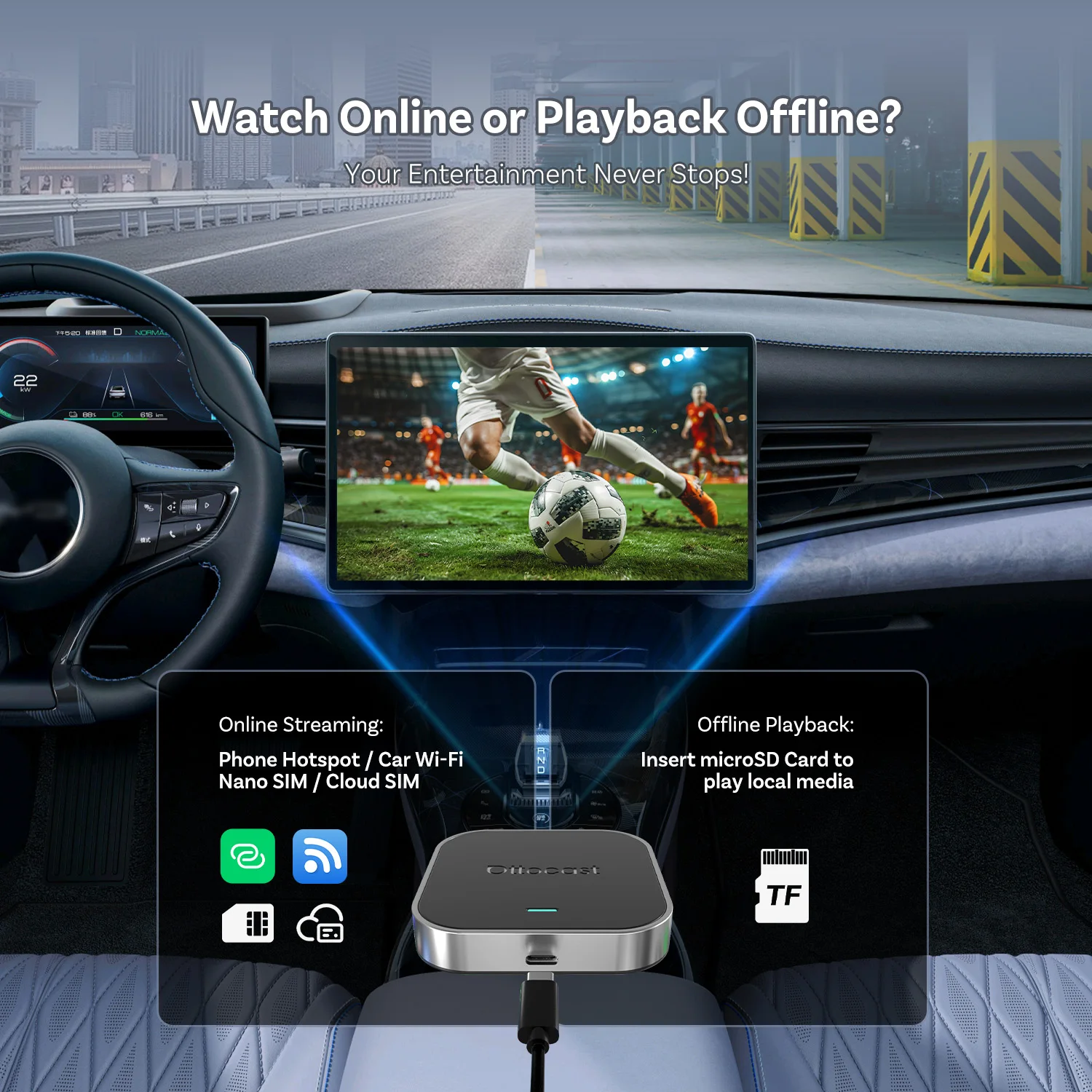 Ottocast E2 CarPlay Android Auto AI Box 4+64GB