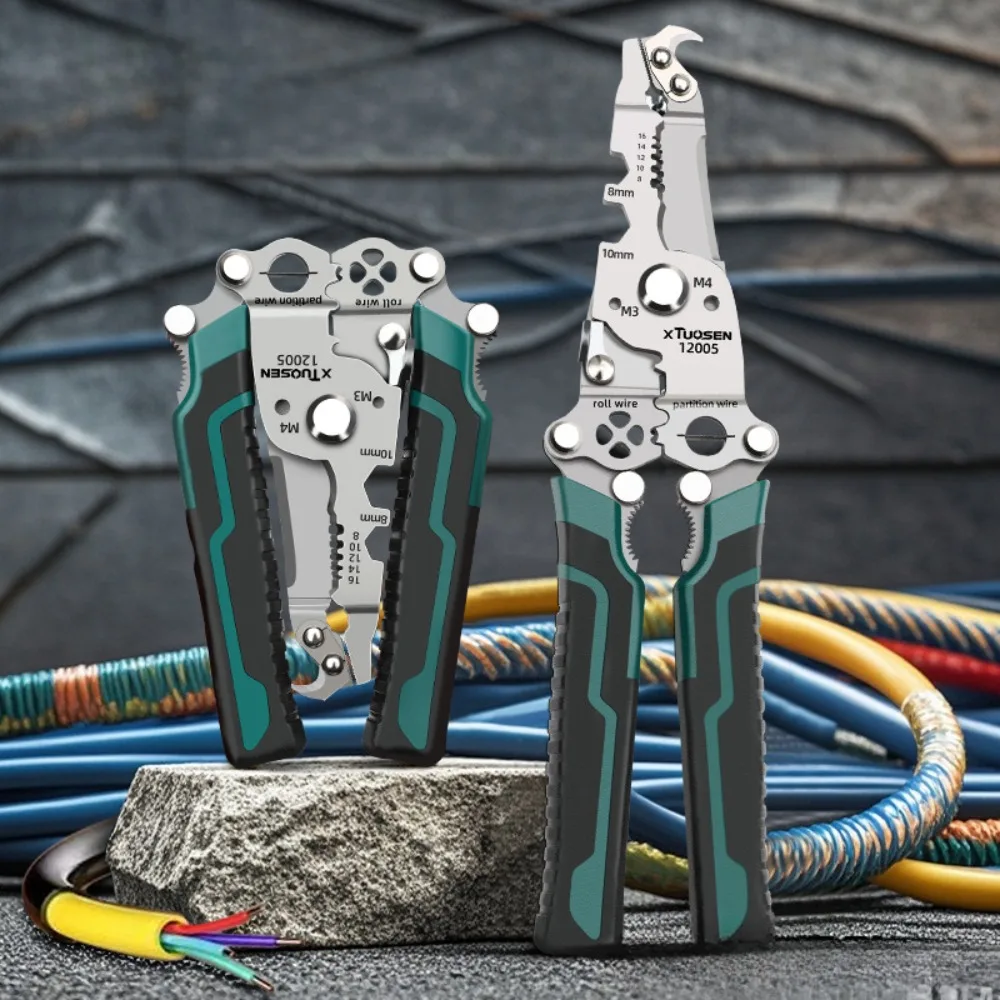 كماشة تجريد الأسلاك أداة كهربائية متعددة الوظائف مع قطع العقص ومفتاح الربط تتميز بتصميم قابل للطي لسهولة التخزين