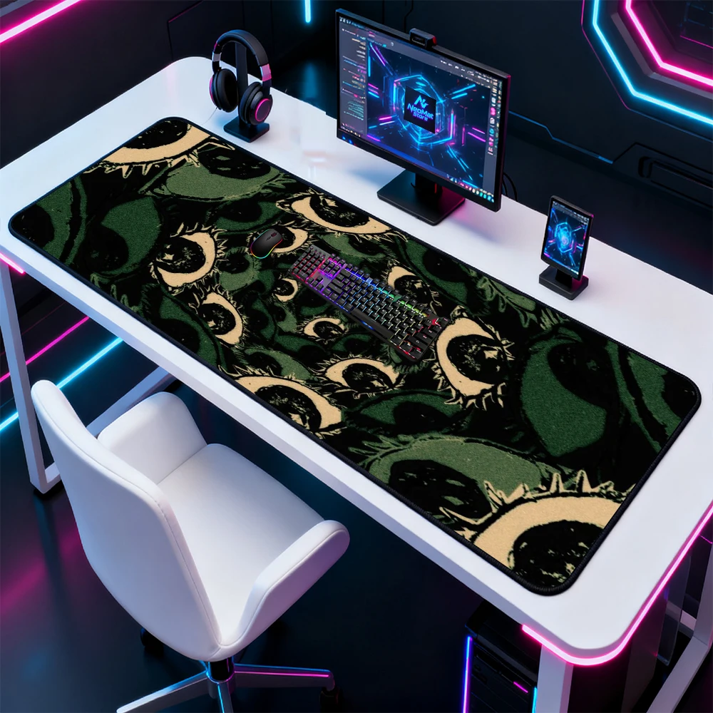

Gothic Eyes Mouse Pad Desk Mat 120x60 Gaming 140x60 Mousepad Extra Black Mouse Horror Green Keyboard XXXL Very Large Extended