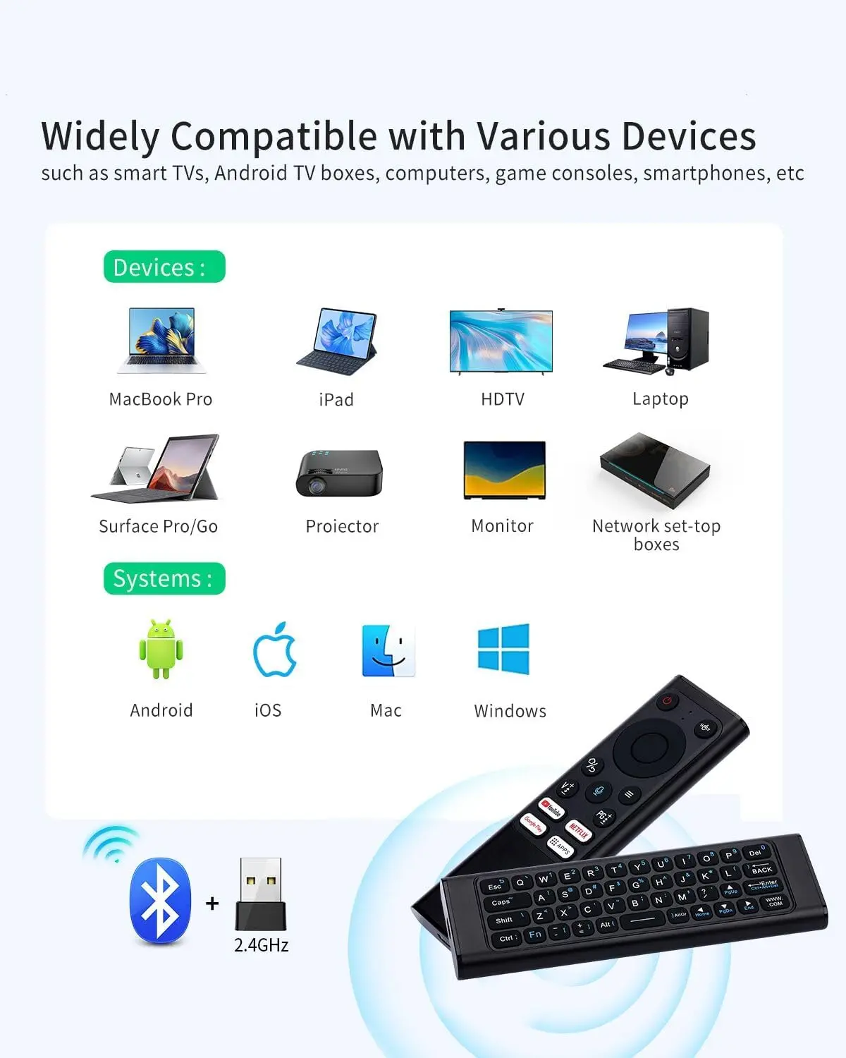 Imagem -04 - Ipazzport-controle Remoto do pc Air Mouse com Teclado 2.4g e Bluetooth Qwerty Controlador para Windows 1011 Htpc