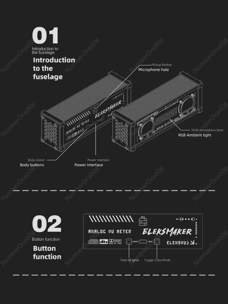 EM | Level Pickup Meter Pickup Light RGB Lamp Level Sound Controller Tube Amplifier VU Meter Head with Backlight Eleksvu2