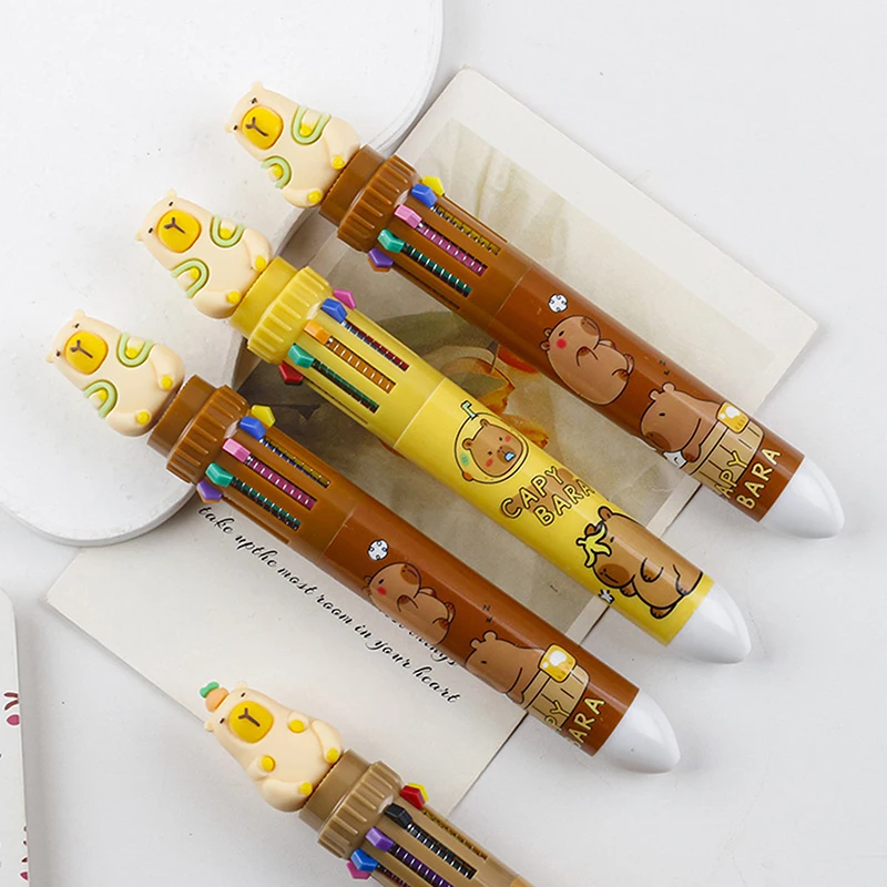 ปากกาลูกลื่นการ์ตูน capybara 10สีใหม่, ปากกาหมึกเจลเขียนหมึกแห้งเร็วน่ารักสำหรับเด็กเครื่องเขียนในโรงเรียน