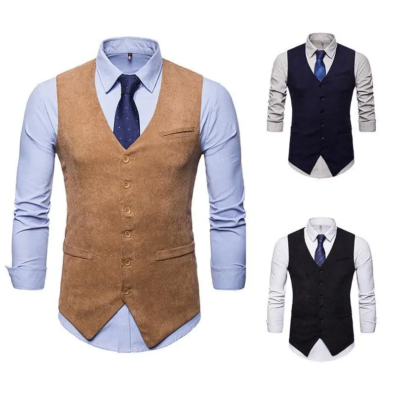 

Autumn and winter D5232 new European and American men's corduroy solid color single-breasted vest groom men's suit vest