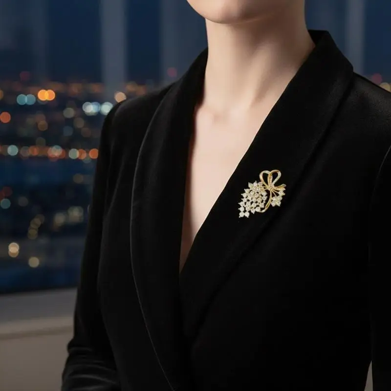 Fashionable Pearl Bow Brooch for Women Adorned with Crystal Rhinestones Stylish Pin for Coat Work Office Outfit