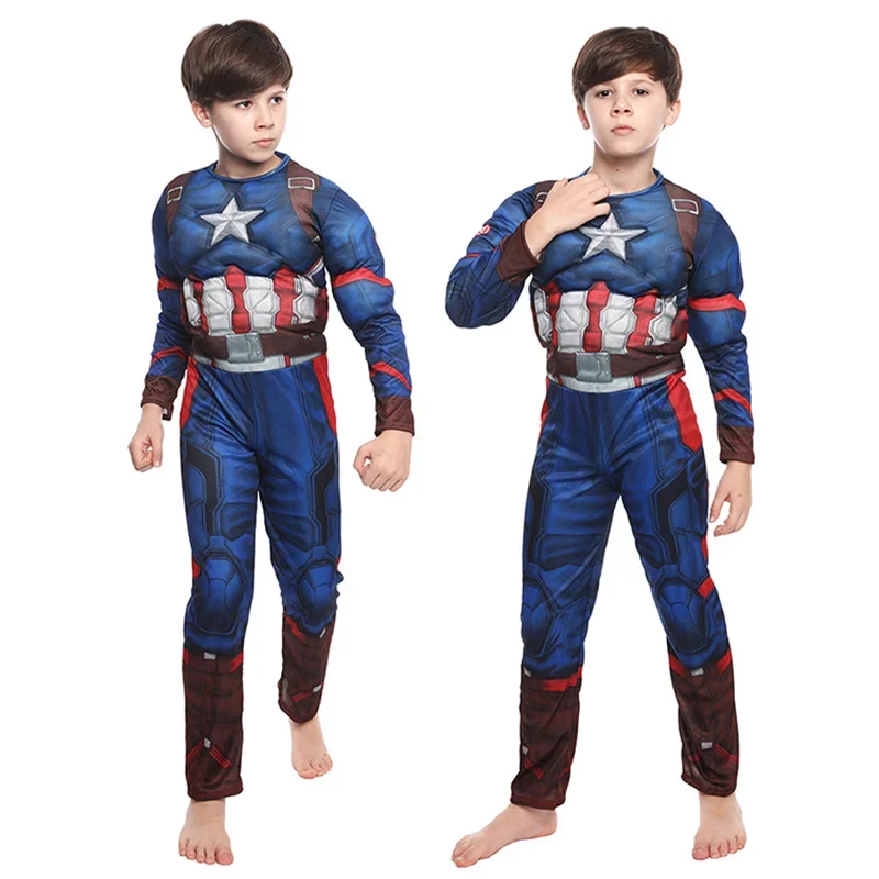 Super Hero Captain America Cosplay Kostuum Spier Jongens Aankleden Film Rollenspel Prestaties Kostuum Kids Captain Jumpsui @ 0Z *