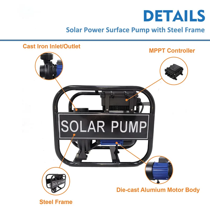 Large Flow MPPT High Lift Solar Surface Pump with External Controller for Agricultural and Household Use