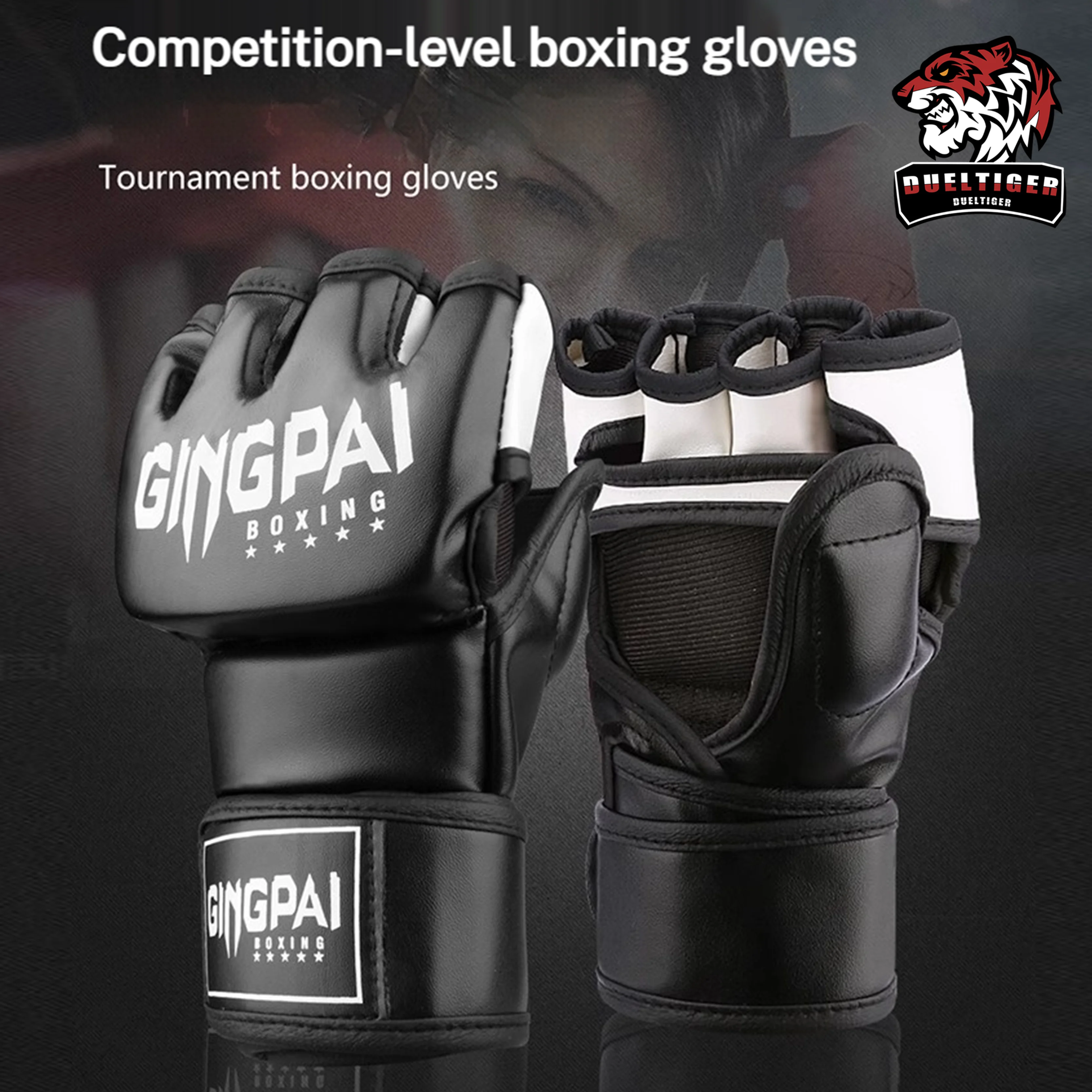 Competition-level Half Finger Boxing Gloves for Adult Men and Women's Sanda Muay Thai Leather Kickboxing Sandbags Training MMA