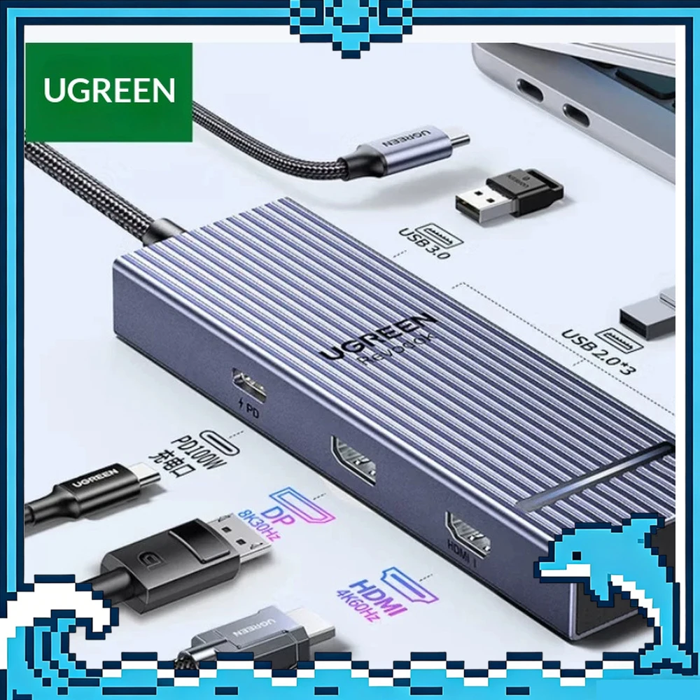 UGREEN CM880 55610 7 in 1 USB C Hub 4K 60Hz HDMI 8K 30Hz DisplayPort 100W PD 4 USB A Docking Station Multiport Adapter for PC.
