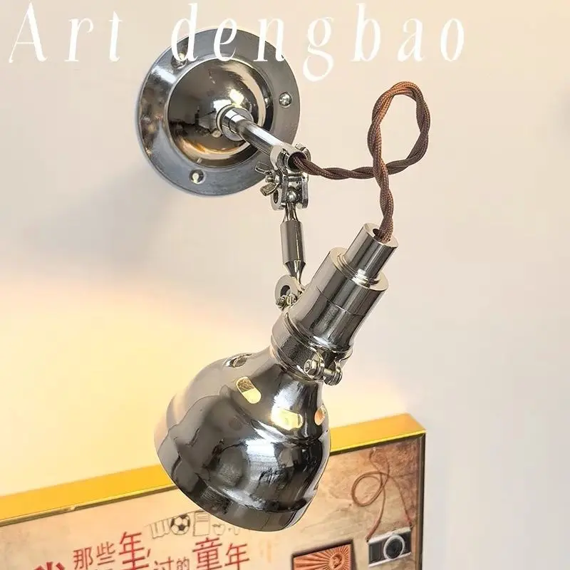 Retro loft American industrial style headboard long pole rocker arm wall lamp vintage bar caf é Bauhaus mirror headlight