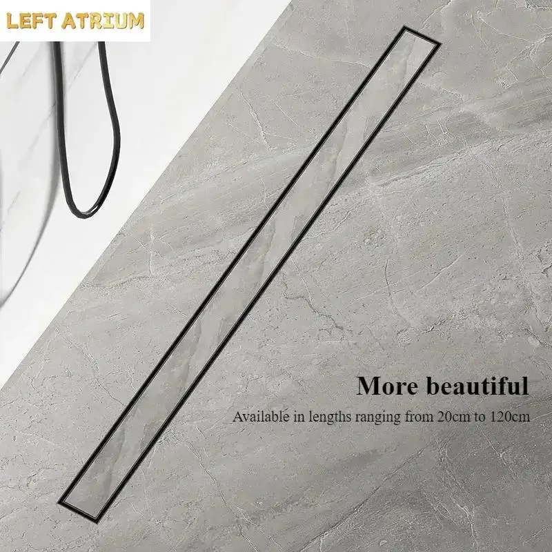 Black 20-60cm Bathroom  304 Stainless Steel Tile-Inlaid Hidden Rectangular ,Shower Room Deodorant Drain