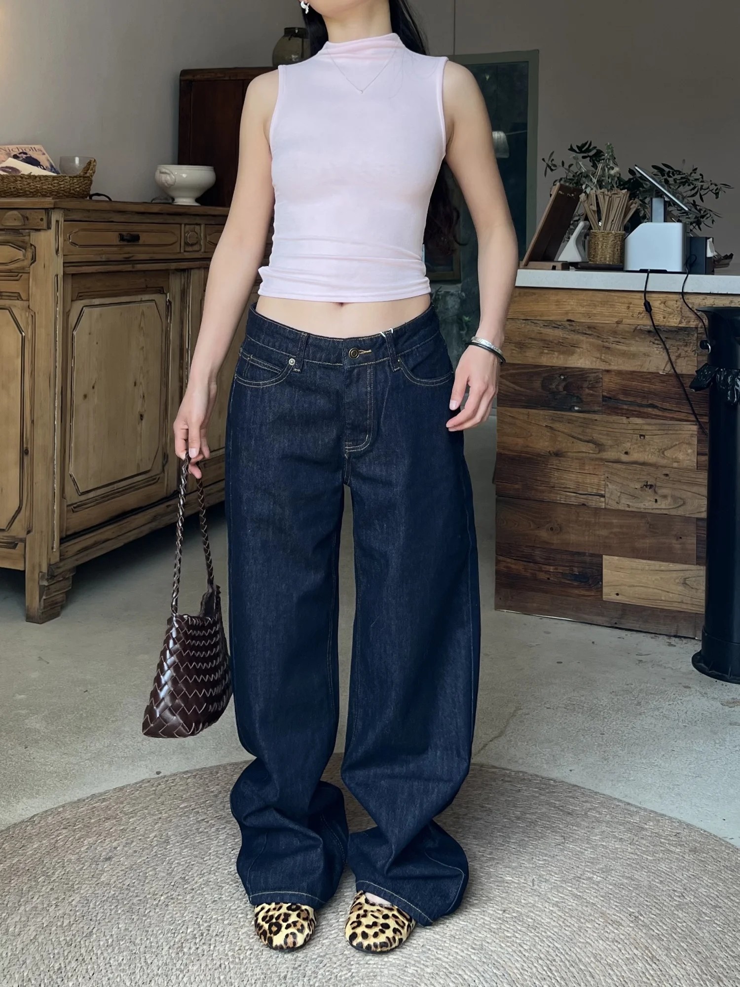 TheDINA2026 Retro Original Denim Wide Leg Jeans Women's Versatile Natural Waist Design Spring Season American Style No Stretch