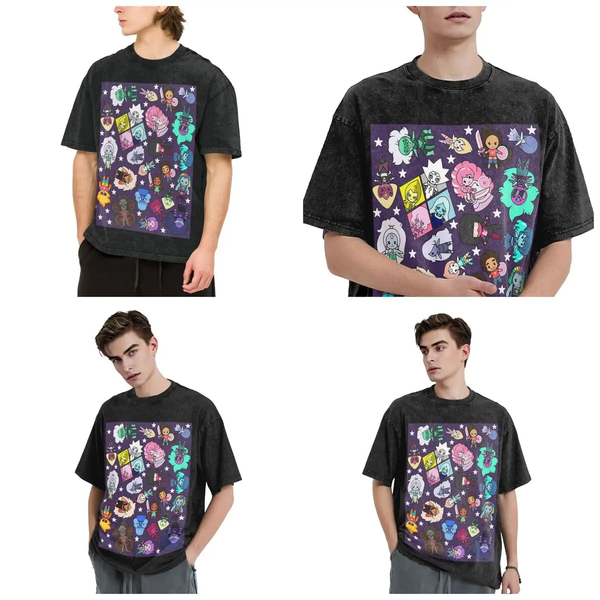 Streetwear T-Shirts Crystal Gems Steven Universe Washed T Shirt Short Sleeve Hip Hop T-Shirt Tops Tees for Men Women